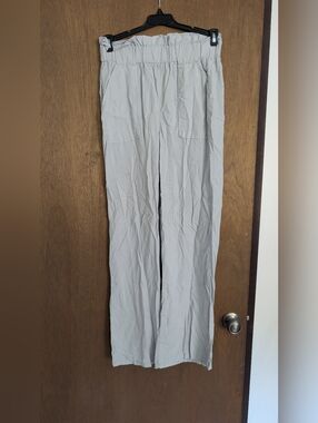 Light Gray Elastic Waist Wide-Leg Pants